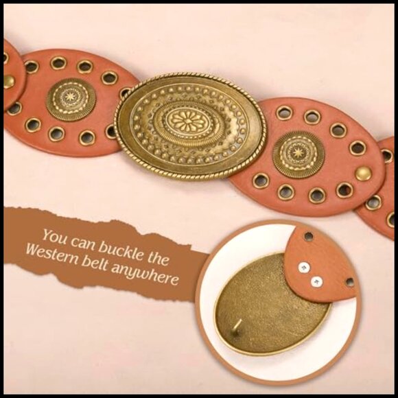 Vintage Western Disc Concho Belt Boho Style Adjustable Hollow Oval Waist Belt main image 4